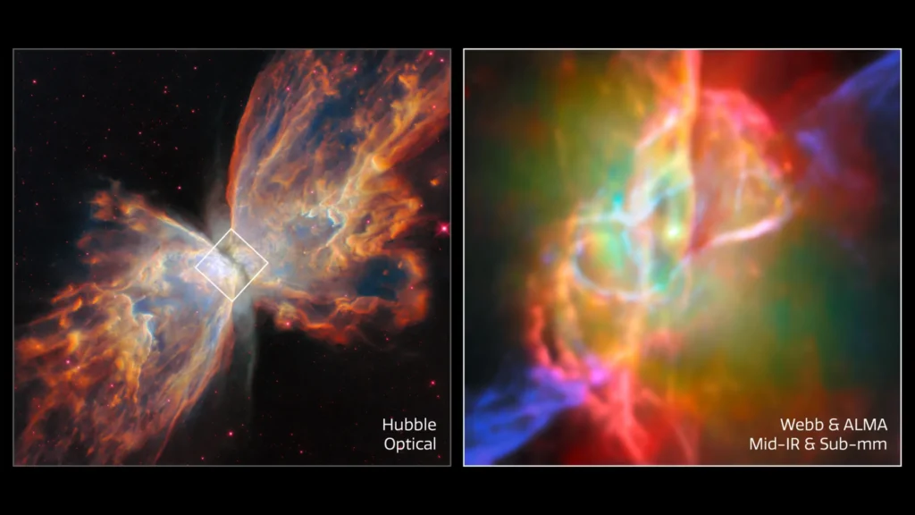 A Nebulosa Borboleta revela gemas cintilantes, poeira flamejante e os ingredientes da vida A Nebulosa Borboleta revela gemas cintilantes, poeira flamejante e os ingredientes da vida
