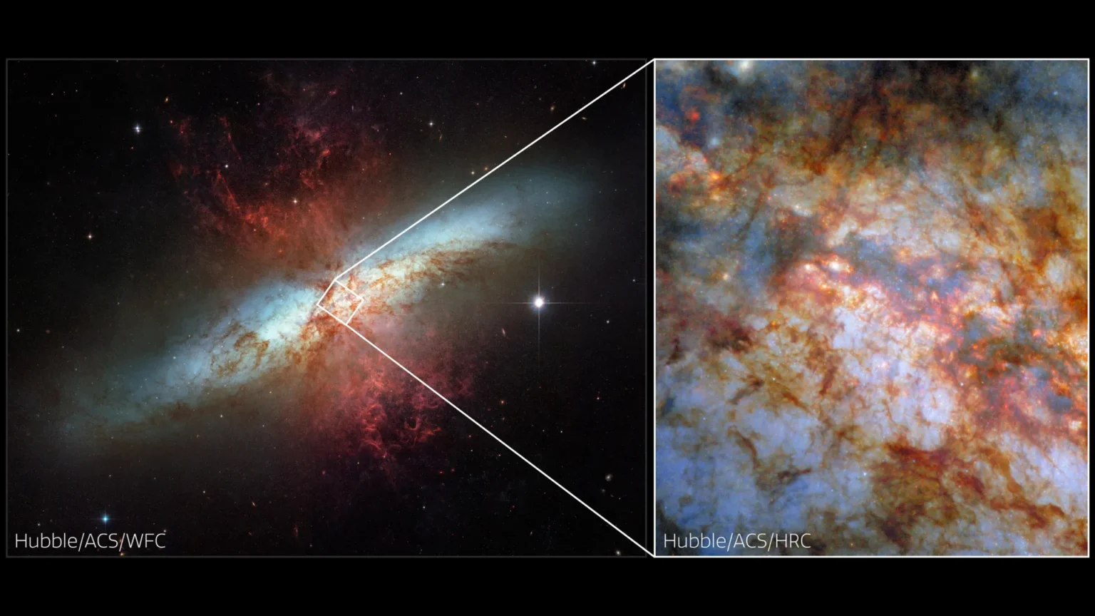 Hubble Revela o Coração Ardente da Galáxia do Cigarro Hubble Revela o Coração Ardente da Galáxia do Cigarro