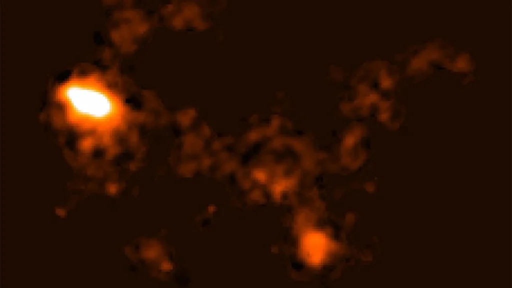 Astrônomos descobrem uma gigantesca ponte de gás conectando duas galáxias Astrônomos descobrem uma gigantesca ponte de gás conectando duas galáxias